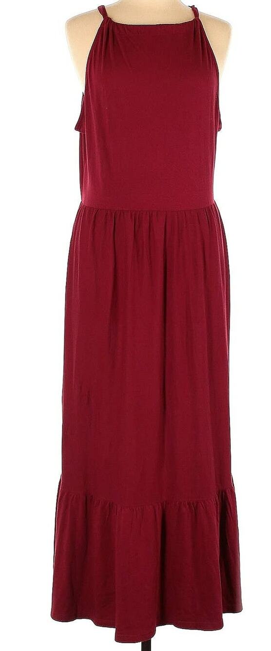 Caslon Halter Tie Back Ruffle Hem Maxi Dress Sz Medium in Red Rhubarb NWT